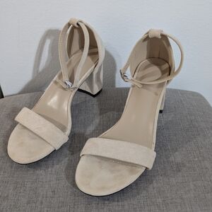 Ankle Strap Block Heel Nude Camel Tan Woman's Highheel Shoes Size 39